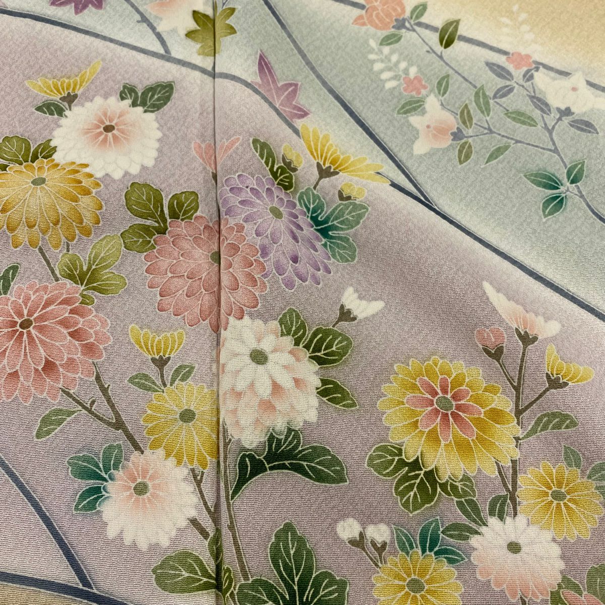 訪問服 身長153cm 袖長63cm S 雙層 菊花 枝梅花 漸層 薄茶 純蠶絲 名品級