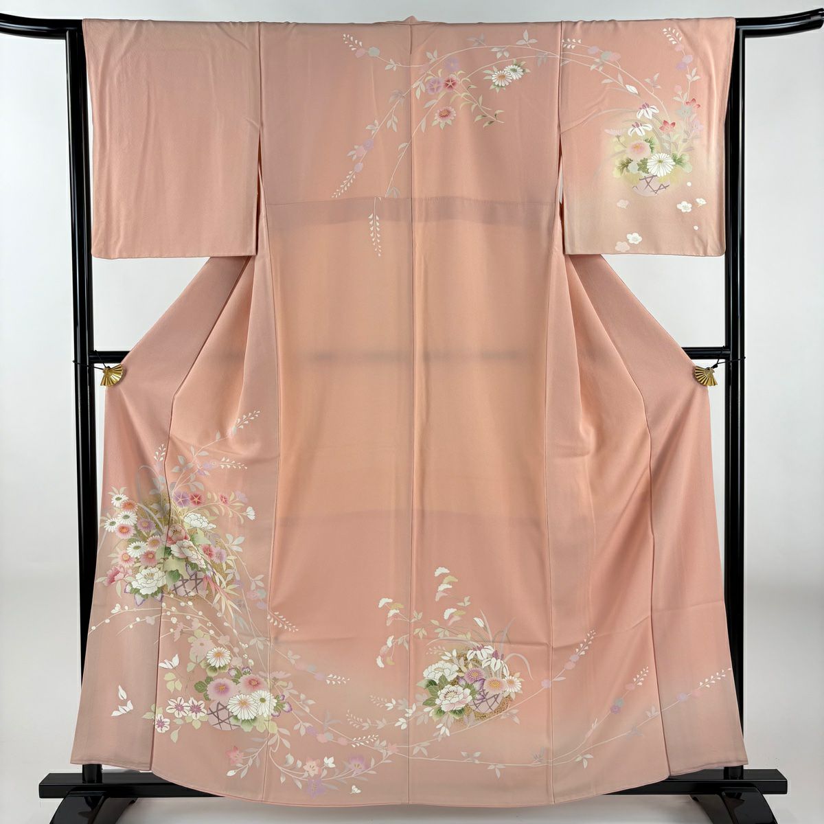 訪問服 身長159cm 袖長63cm S 雙層 花籠 菊花 金銀彩 粉紅 純蠶絲 名品級