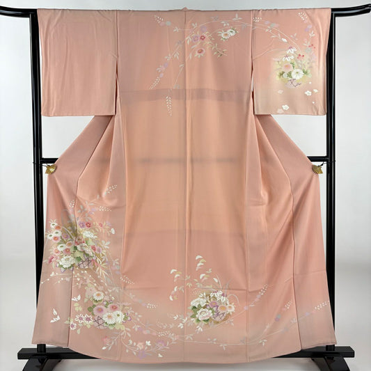 訪問服 身長159cm 袖長63cm S 雙層 花籠 菊花 金銀彩 粉紅 純蠶絲 名品級