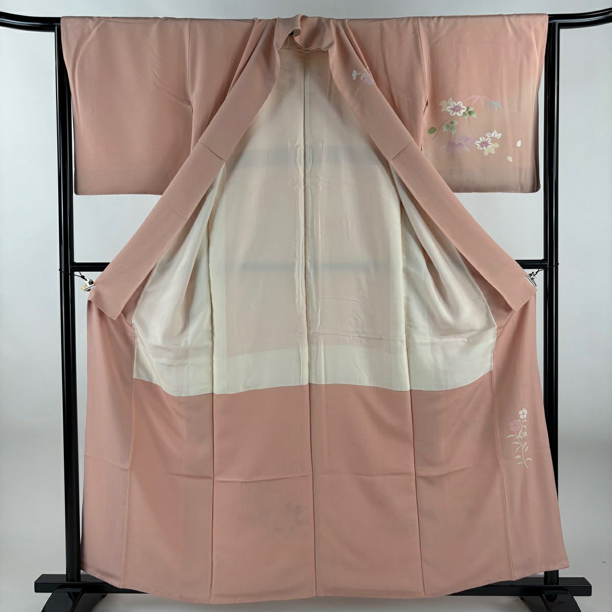 訪問服 身長159cm 袖長63cm S 雙層 花籠 菊花 金銀彩 粉紅 純蠶絲 名品級