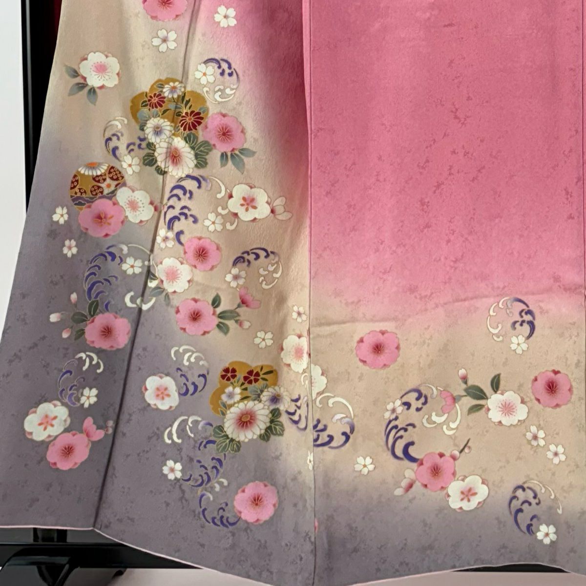 【美品】振袖禮服 身長157cm 袖長67.5cm L 雙層 鈴乃屋 櫻 手毬 金銀彩 漸層 粉紅 純蠶絲 名品級