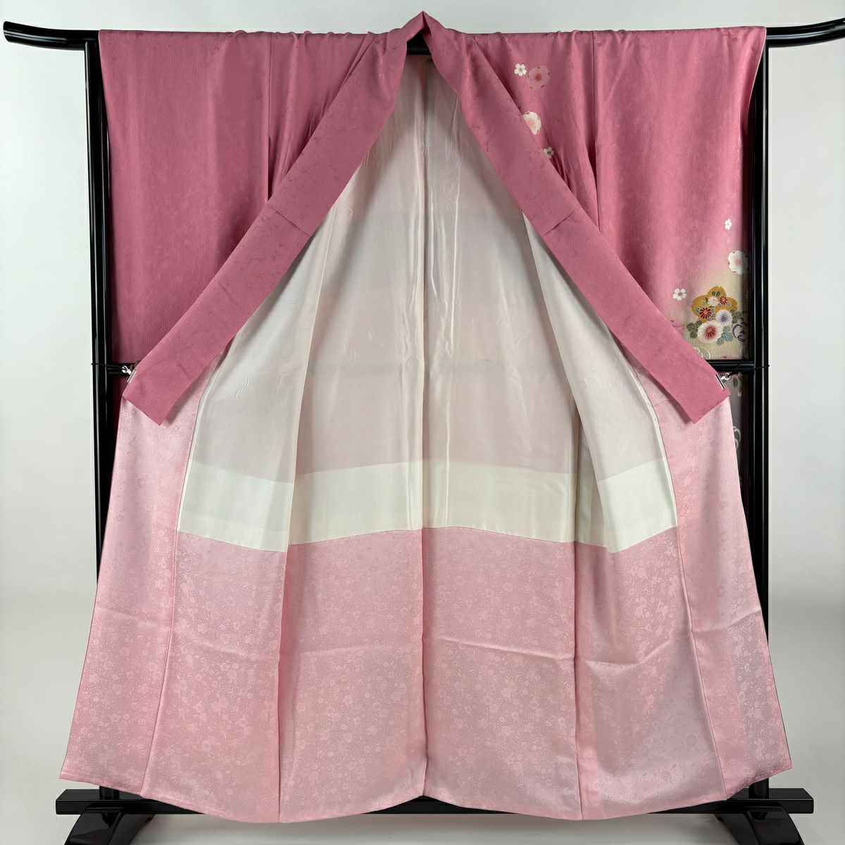 【美品】振袖禮服 身長157cm 袖長67.5cm L 雙層 鈴乃屋 櫻 手毬 金銀彩 漸層 粉紅 純蠶絲 名品級