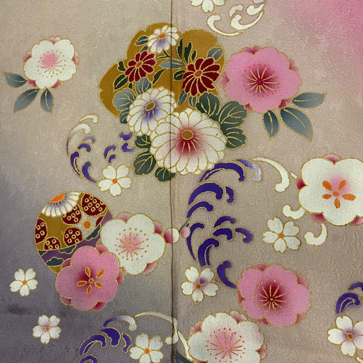 【美品】振袖禮服 身長157cm 袖長67.5cm L 雙層 鈴乃屋 櫻 手毬 金銀彩 漸層 粉紅 純蠶絲 名品級
