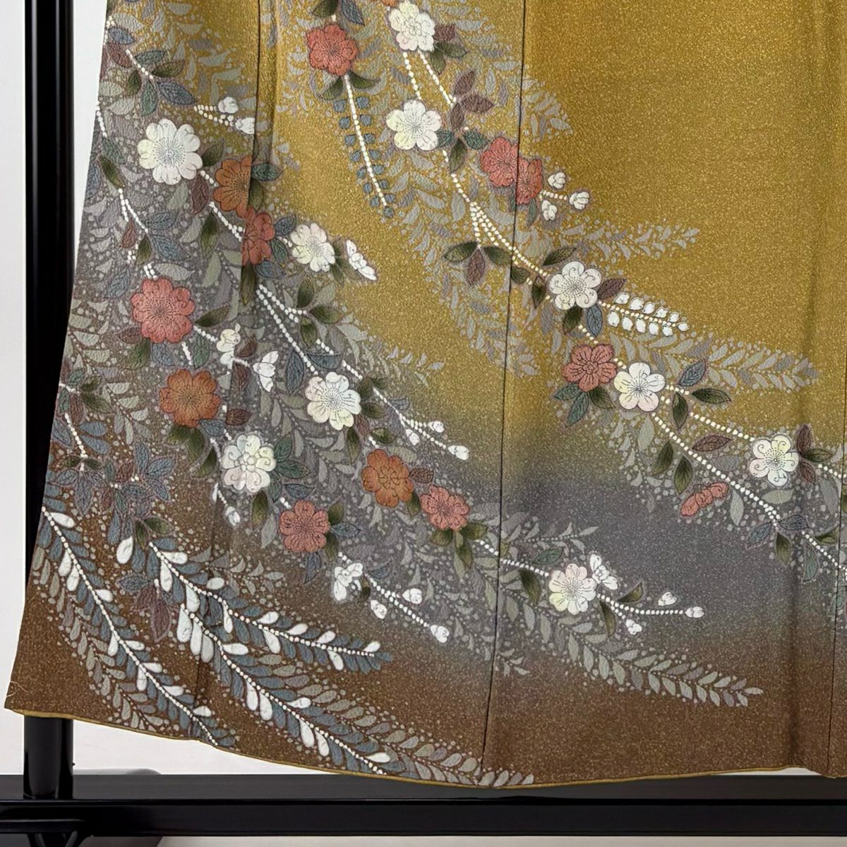 訪問服 身長154.5cm 袖長64cm M 雙層 辻花染 金銀彩 染分 山吹茶 純蠶絲 名品級