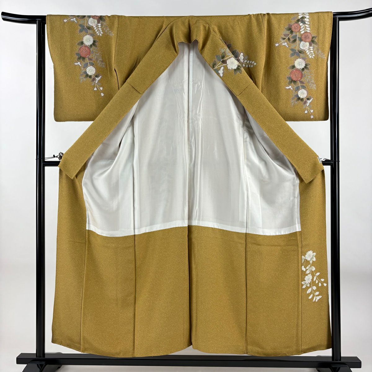 訪問服 身長154.5cm 袖長64cm M 雙層 辻花染 金銀彩 染分 山吹茶 純蠶絲 名品級