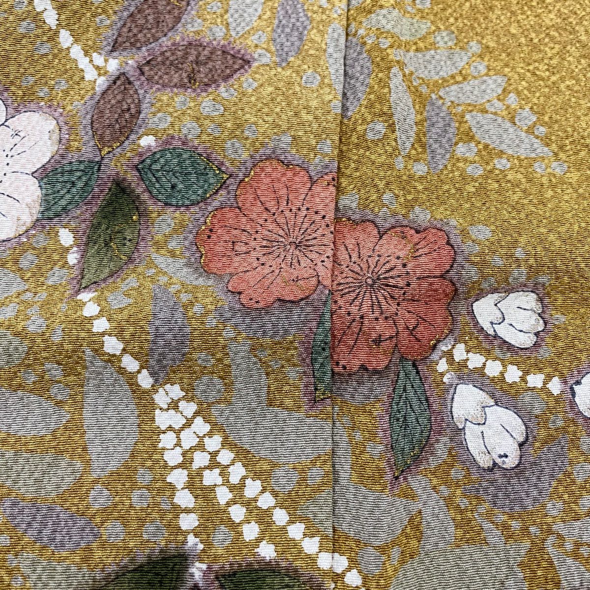 訪問服 身長154.5cm 袖長64cm M 雙層 辻花染 金銀彩 染分 山吹茶 純蠶絲 名品級