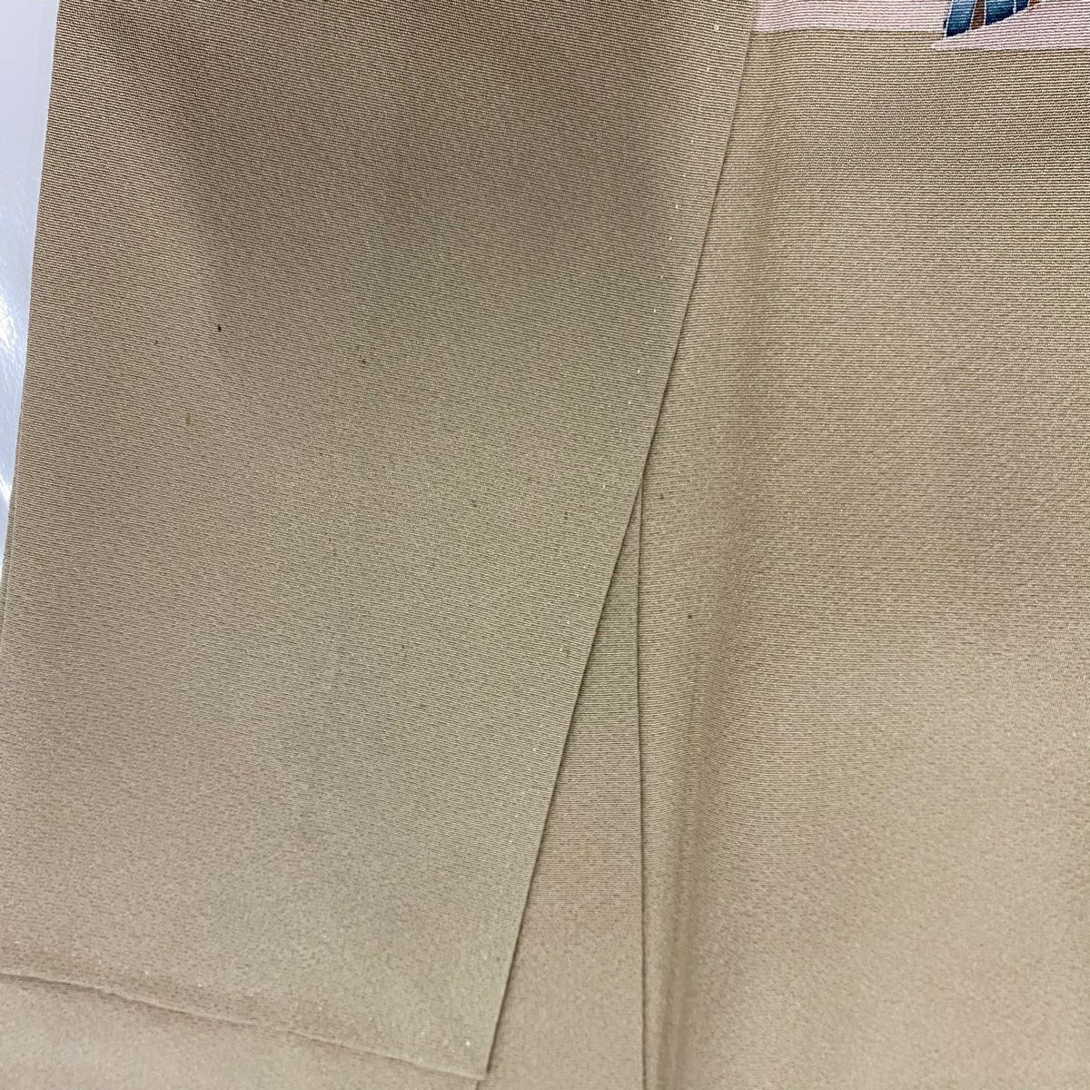 訪問服 身長159.5cm 袖長65.5cm M 雙層 樹木 建物 漸層 薄茶 純蠶絲 秀品級