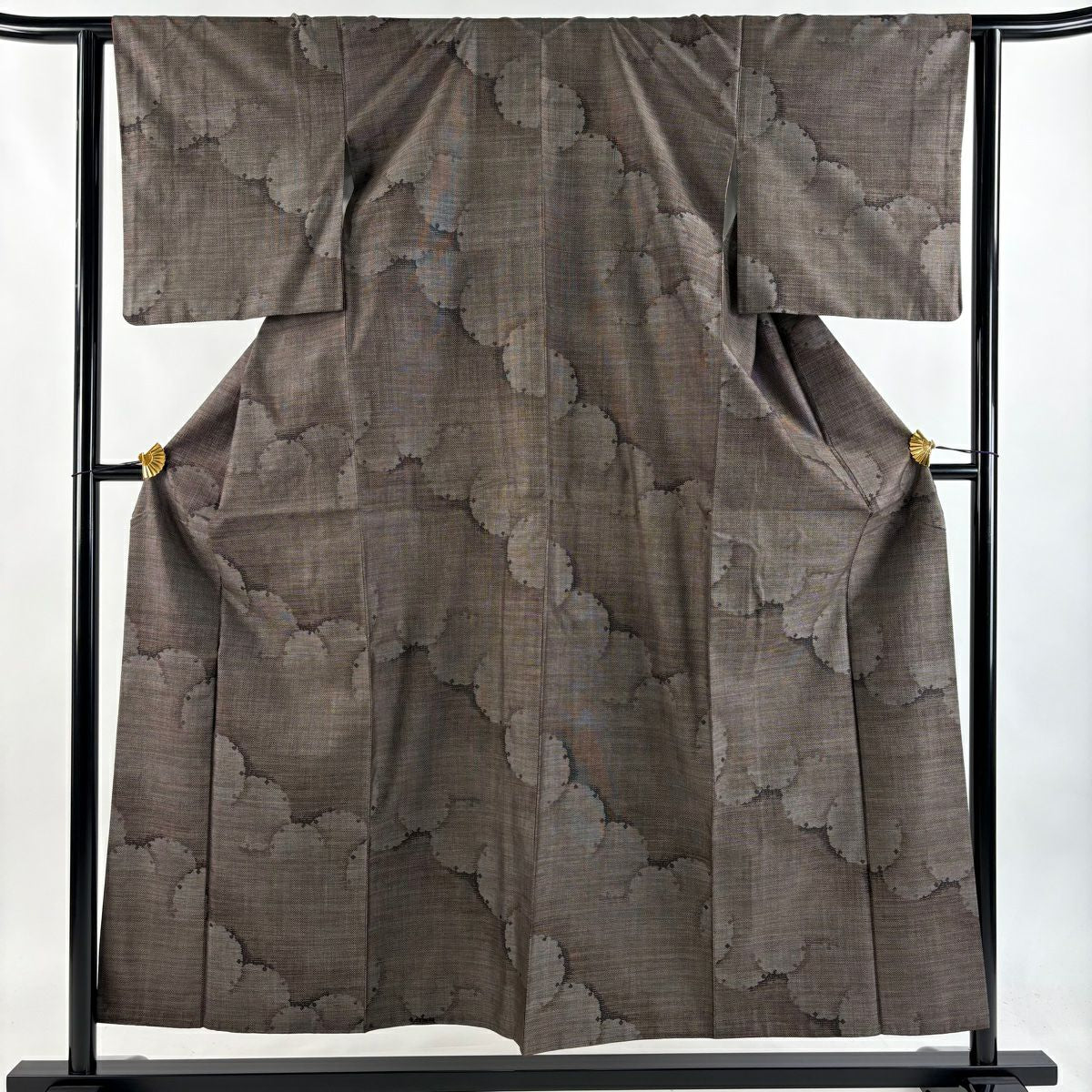 【美品】 紬織 身長155.5cm 袖長63cm S 雙層 雪輪 焦茶 純蠶絲 秀品級