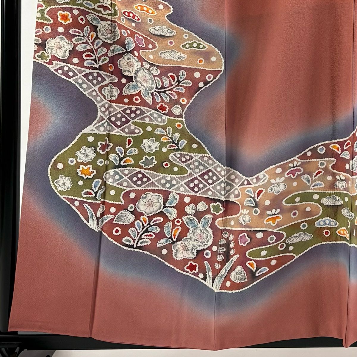 訪問服 身長159cm 袖長63.5cm S 雙層 草花紋紋 霞 漸層 絞染 鮭粉色 純蠶絲 優品級