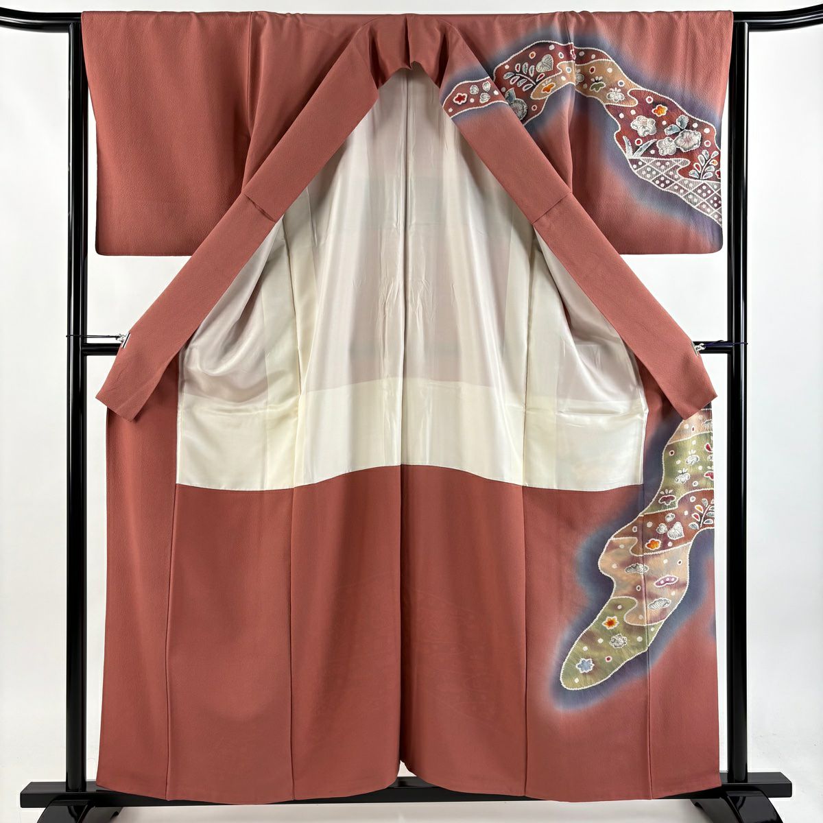 訪問服 身長159cm 袖長63.5cm S 雙層 草花紋紋 霞 漸層 絞染 鮭粉色 純蠶絲 優品級