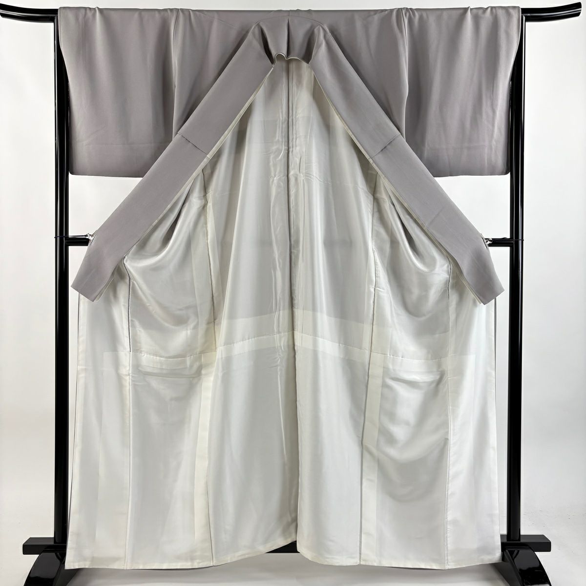 色留袖禮服 身長162.5cm 袖長65.5cm M 雙層 落款有 童 花鳥 灰紫 純蠶絲 秀品級 一つ紋