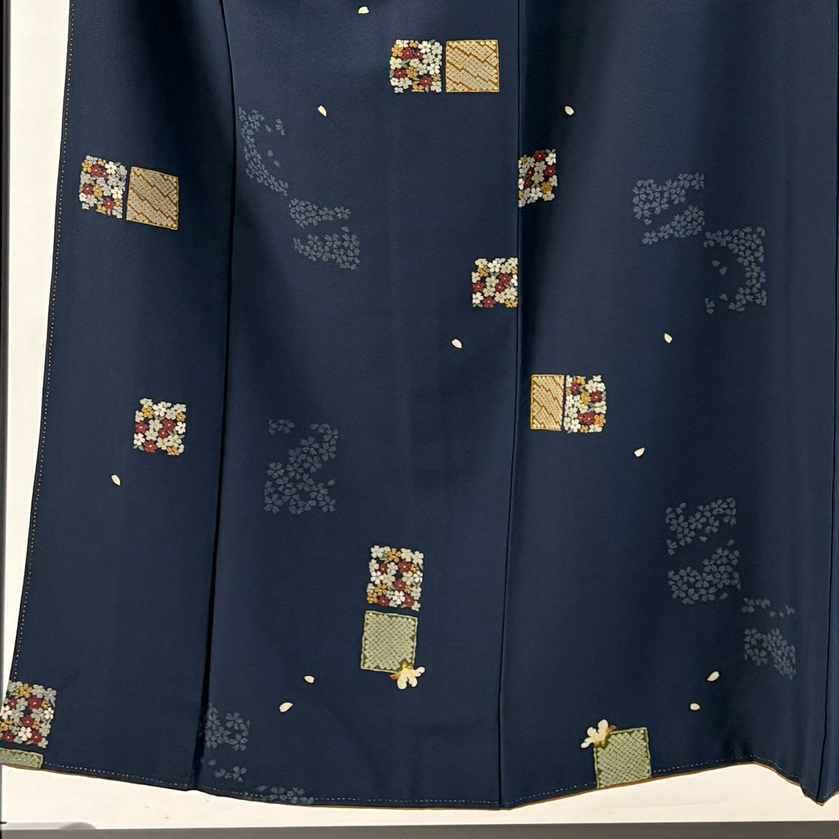 小紋 身長153.5cm 袖長63.5cm S 雙層 櫻花色紙 金銀彩 深藍 純蠶絲 秀品級