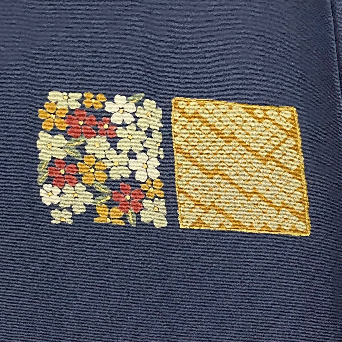 小紋 身長153.5cm 袖長63.5cm S 雙層 櫻花色紙 金銀彩 深藍 純蠶絲 秀品級
