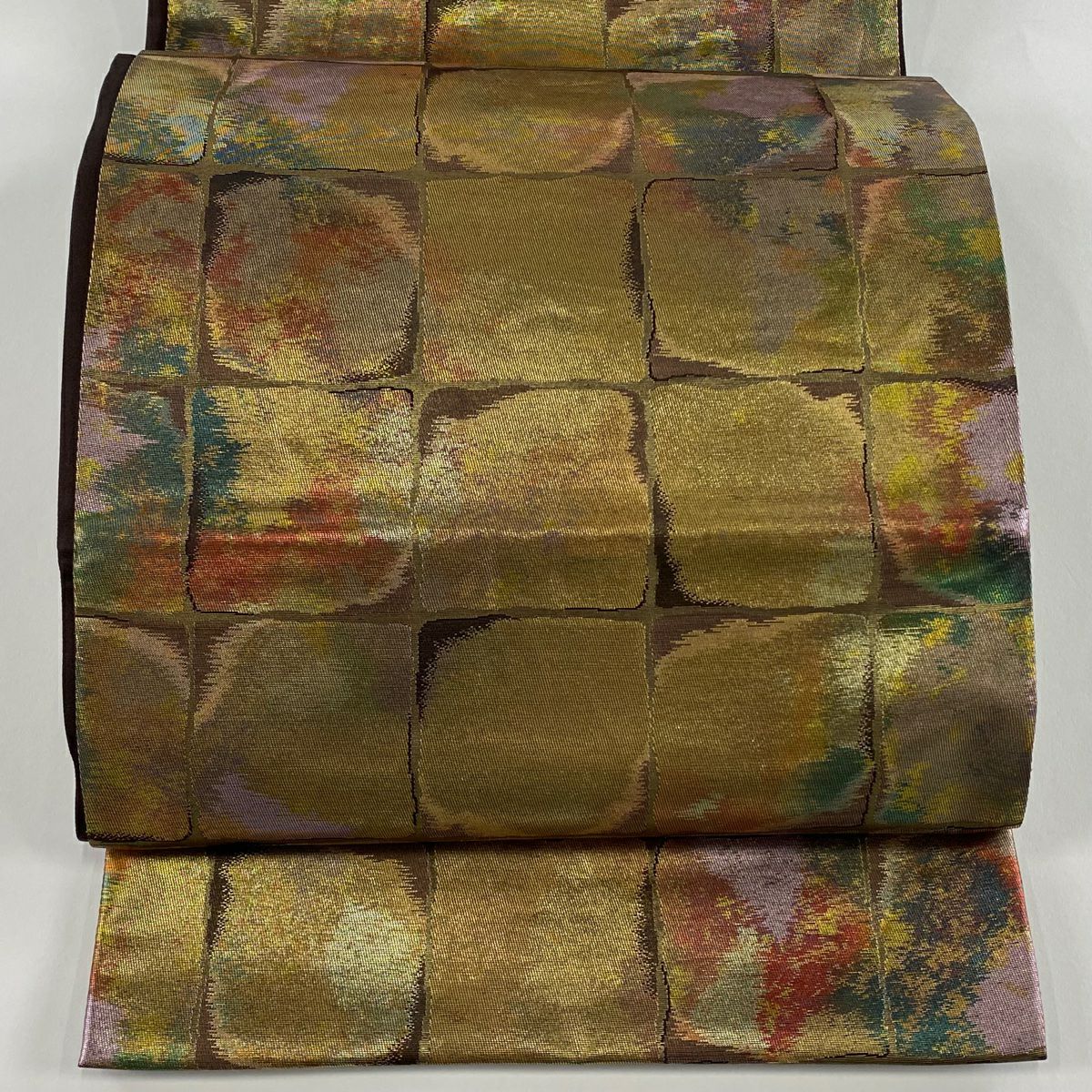 袋帶 秀品級 格子 金金箔 金色 六通 純蠶絲