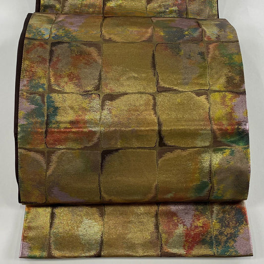 袋帶 秀品級 格子 金金箔 金色 六通 純蠶絲