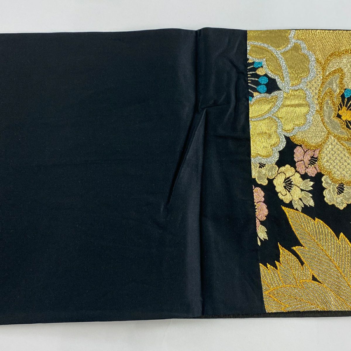 【美品】 袋帶 秀品級 草花紋紋 金金箔 金絲 金色 六通 純蠶絲