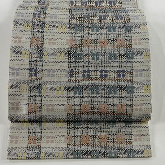 袋帶 秀品級 幾何學 金絲 灰白 六通 純蠶絲