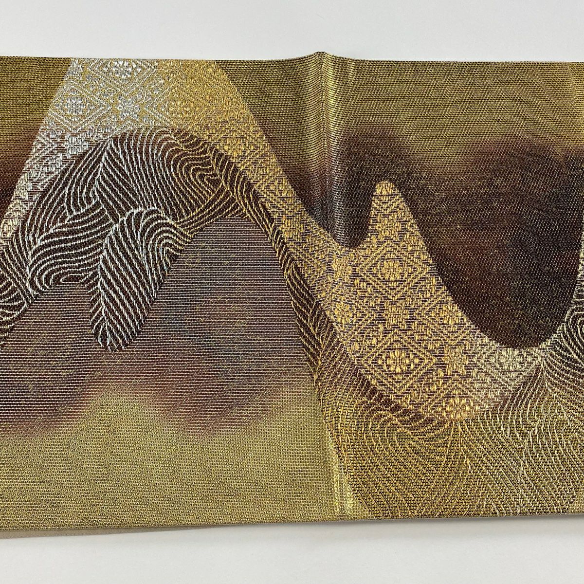 【美品】 袋帶 秀品級 流水 花菱 金金箔 金銀彩 金色 六通 純蠶絲
