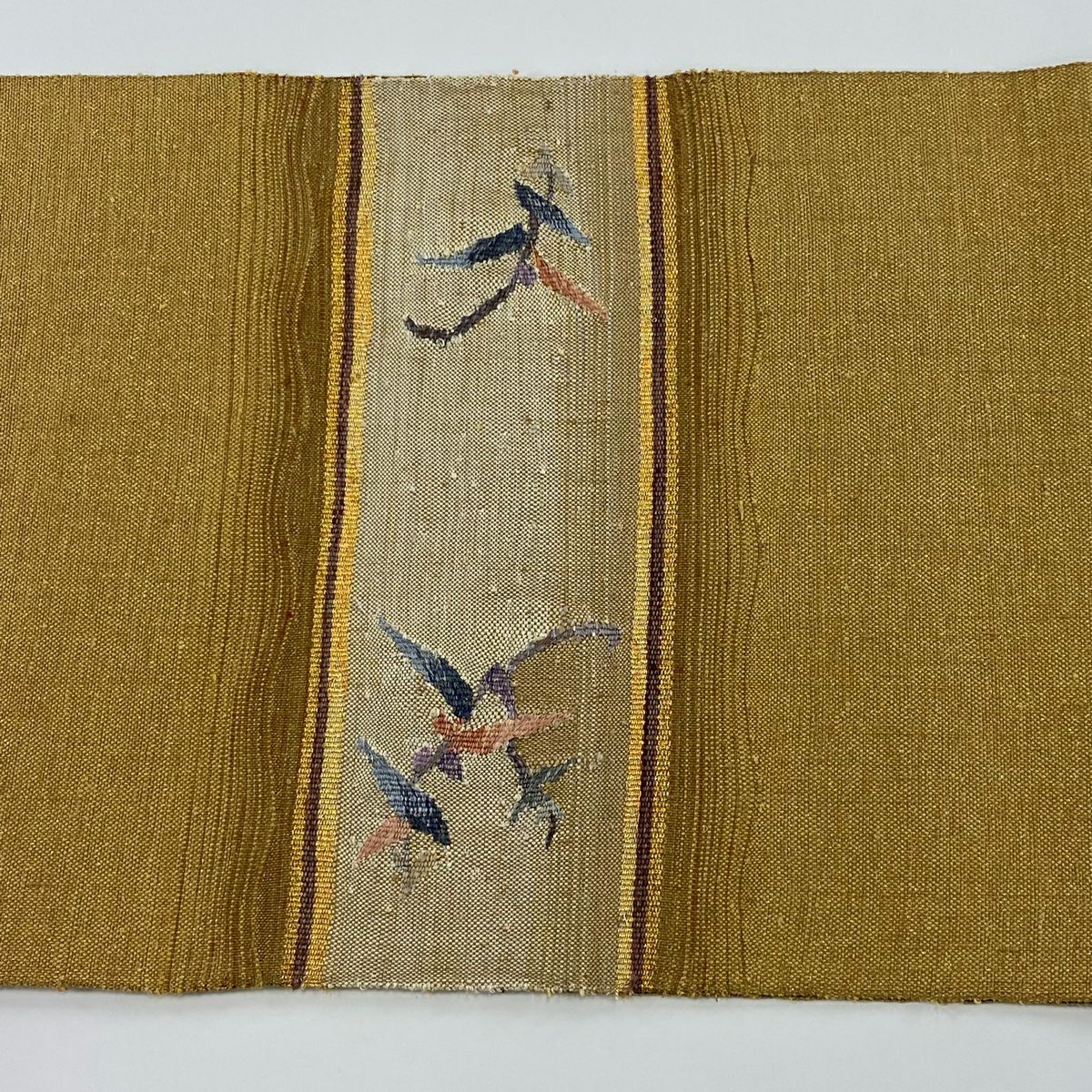 【美品】名古屋帶 優品級 八寸名古屋帶 大和 葉紋 縞紋 金絲 黃土色 純蠶絲