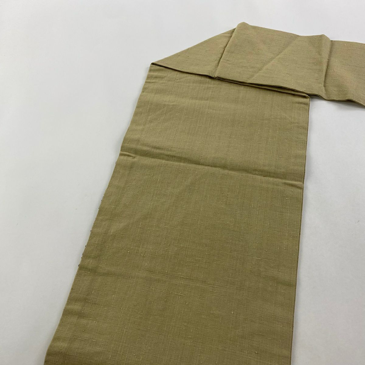 【美品】名古屋帶 秀品級 紬織織 草花紋紋 幾何學刺繡 抹茶 純蠶絲