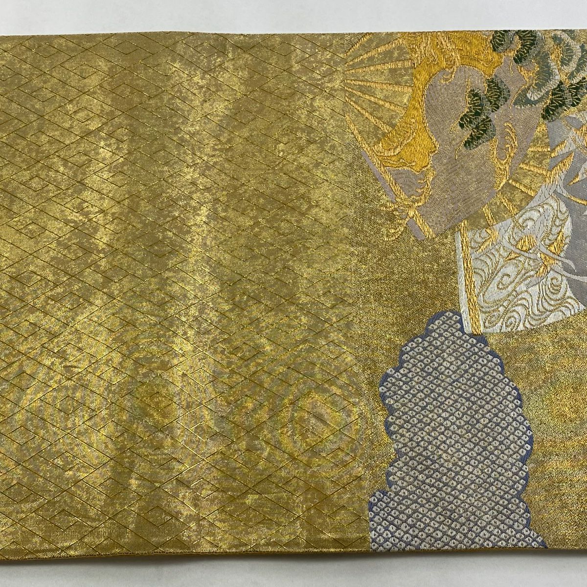 【美品】 袋帶 秀品級 扇子子 御所車 金絲 金金箔 金色 六通 純蠶絲