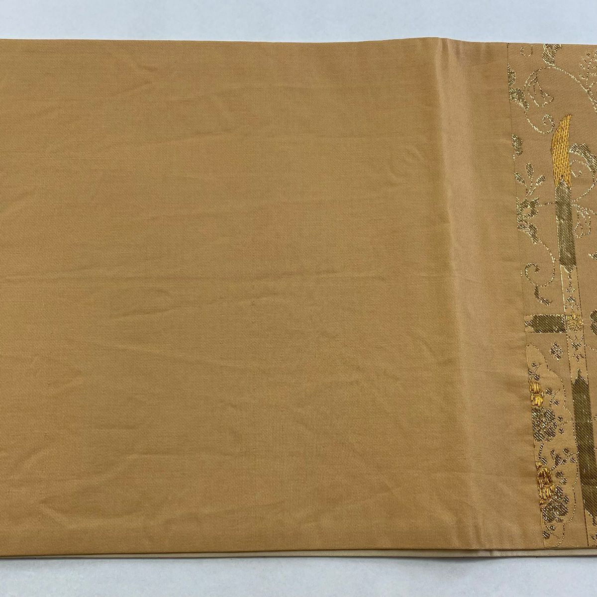 【美品】 袋帶 秀品級 菊花 鳥 金金箔 金絲 淺茶 六通 純蠶絲
