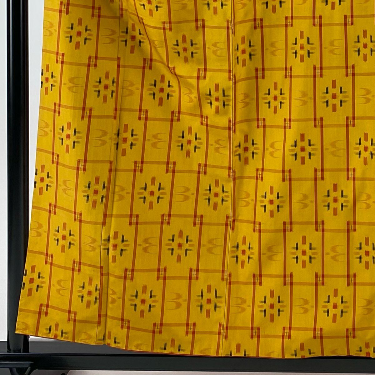 【美品】 紬織 身長158.5cm 袖長63cm S 雙層 套裝 燕 幾何圖案 山吹色 純蠶絲 優品級