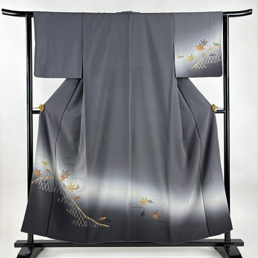 付下 身長154.5cm 袖長63cm S 雙層 落款有 吹寄 校閲垣 漸層 金銀彩 灰色 純蠶絲 優品級