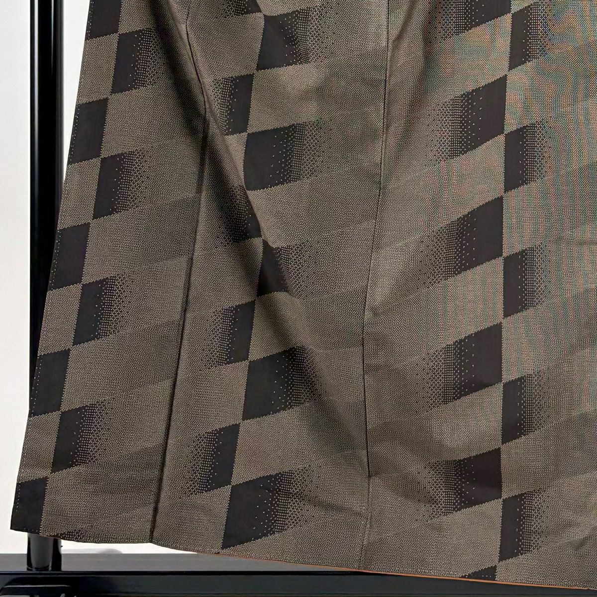 【美品】 紬織 身長158.5cm 袖長63cm S 雙層 幾何學 焦茶 純蠶絲 秀品級