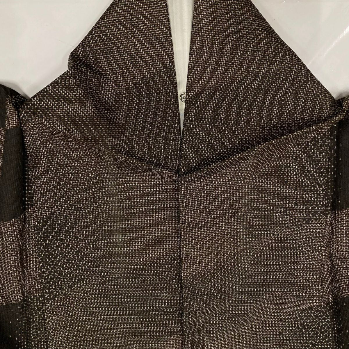 【美品】 紬織 身長158.5cm 袖長63cm S 雙層 幾何學 焦茶 純蠶絲 秀品級