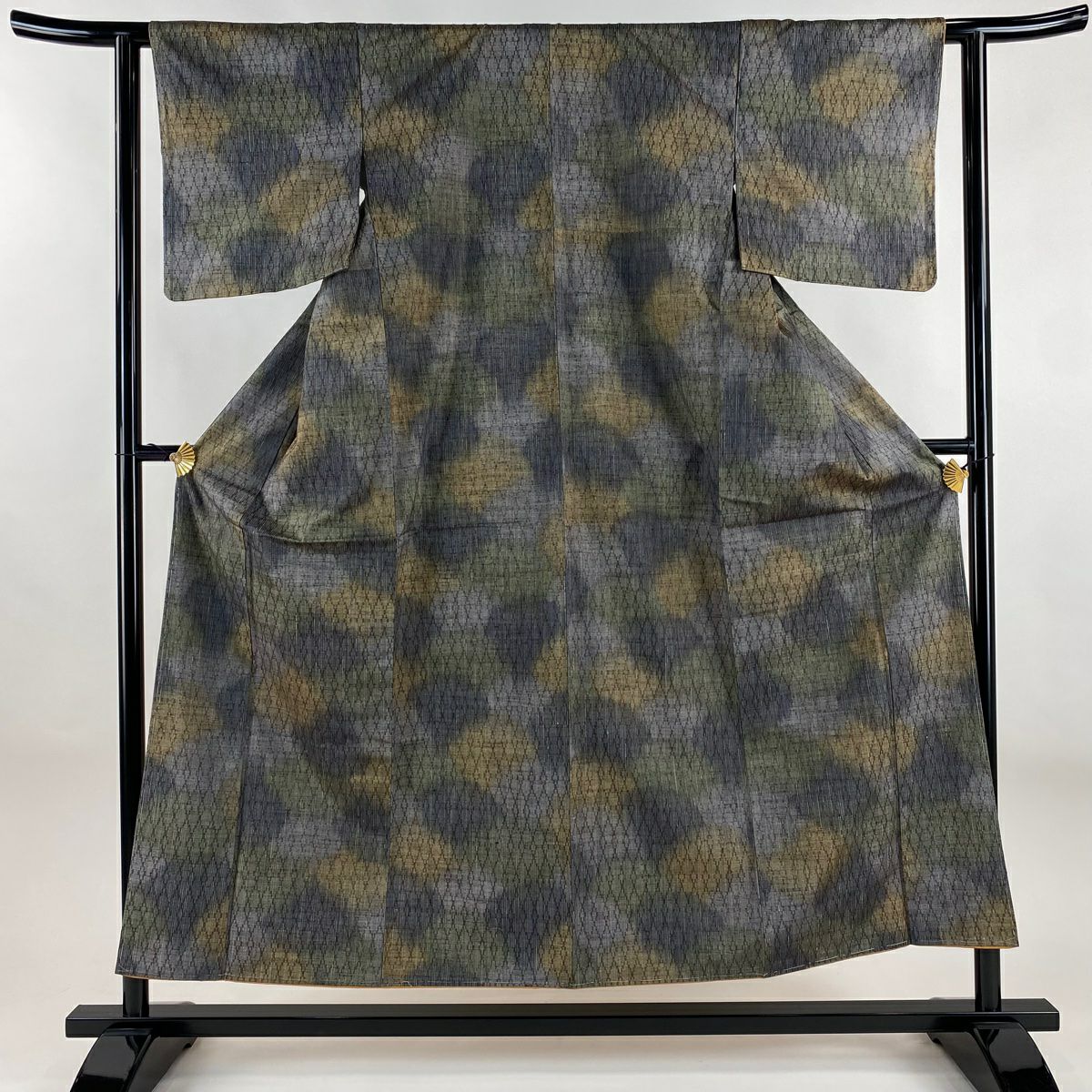【美品】 紬織 身長153.5cm 袖長61cm S 雙層 幾何學圖案 青灰 純蠶絲 秀品級