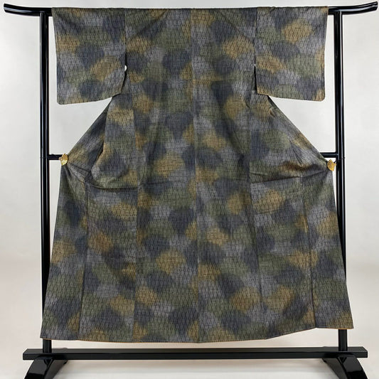 【美品】 紬織 身長153.5cm 袖長61cm S 雙層 幾何學圖案 青灰 純蠶絲 秀品級
