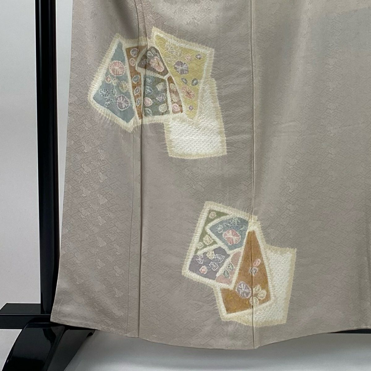 付下 身長158.5cm 袖長65cm M 雙層 色紙 草花紋紋 絞染 金線 淺小豆 純蠶絲 優品級