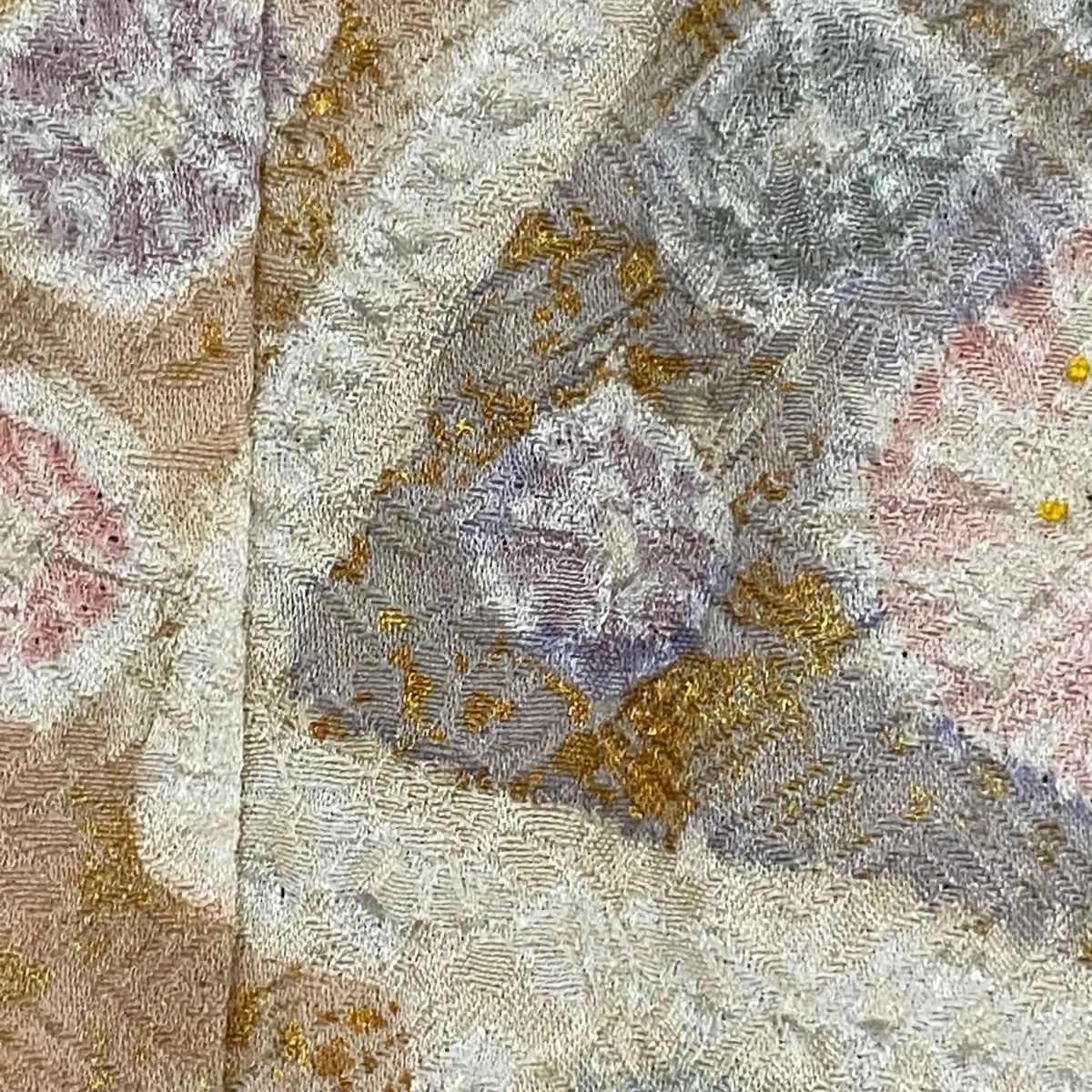 付下 身長158.5cm 袖長65cm M 雙層 色紙 草花紋紋 絞染 金線 淺小豆 純蠶絲 優品級