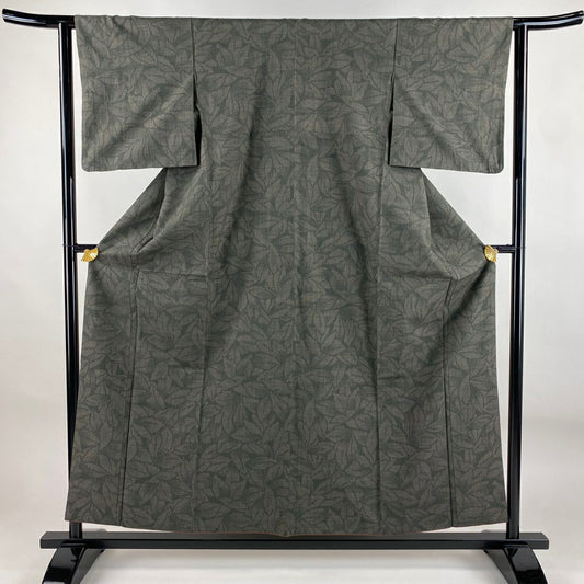 【美品】 紬織 身長156cm 袖長62cm S 雙層 花 龜甲絣 灰綠 純蠶絲 秀品級