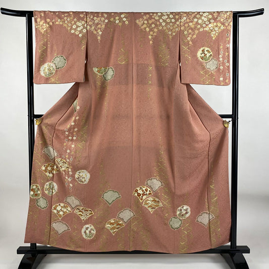 訪問服 身長158.5cm 袖長62cm S 雙層 TOKI志すい 落款あり 雪輪 草花紋 金絲 金銀彩 粉紅 純蠶絲 優品級