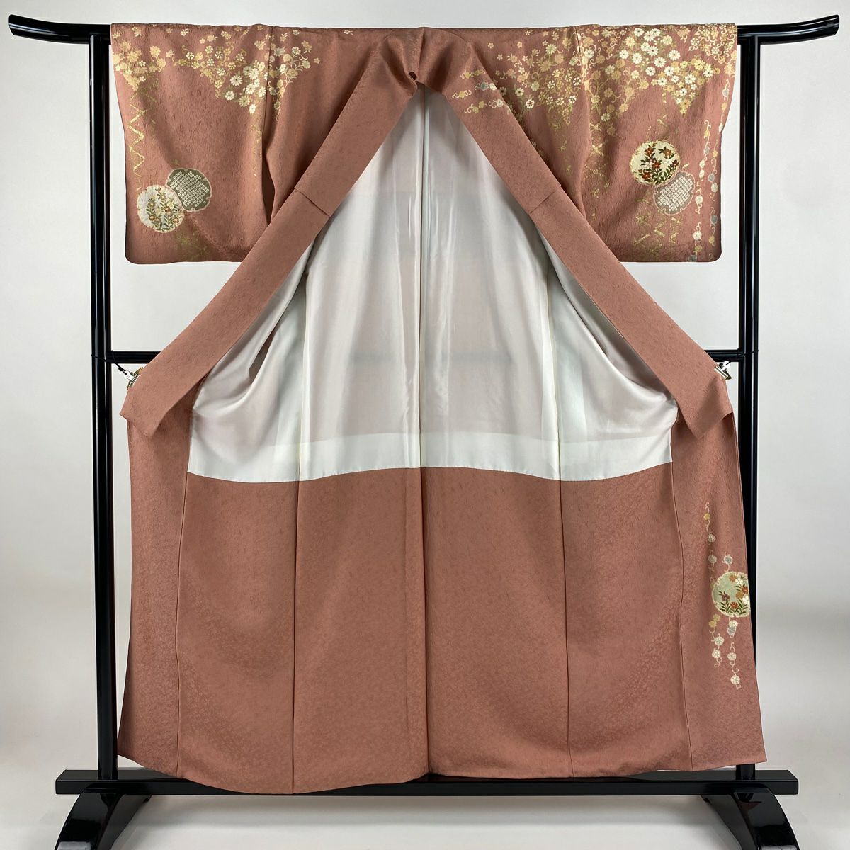 訪問服 身長158.5cm 袖長62cm S 雙層 TOKI志すい 落款あり 雪輪 草花紋 金絲 金銀彩 粉紅 純蠶絲 優品級