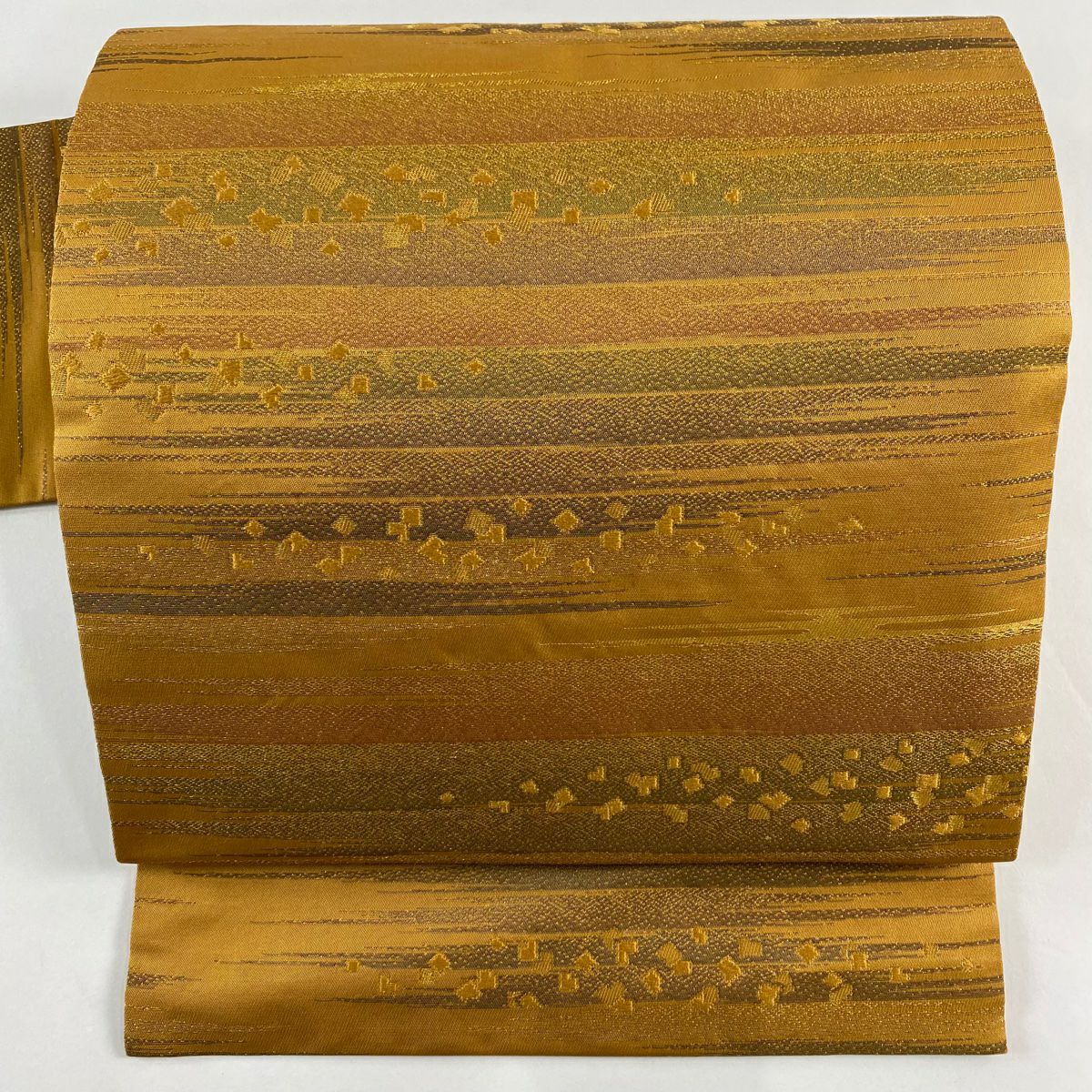 【美品】名古屋帶 秀品級 霞 金金箔散布 金絲 茶 純蠶絲