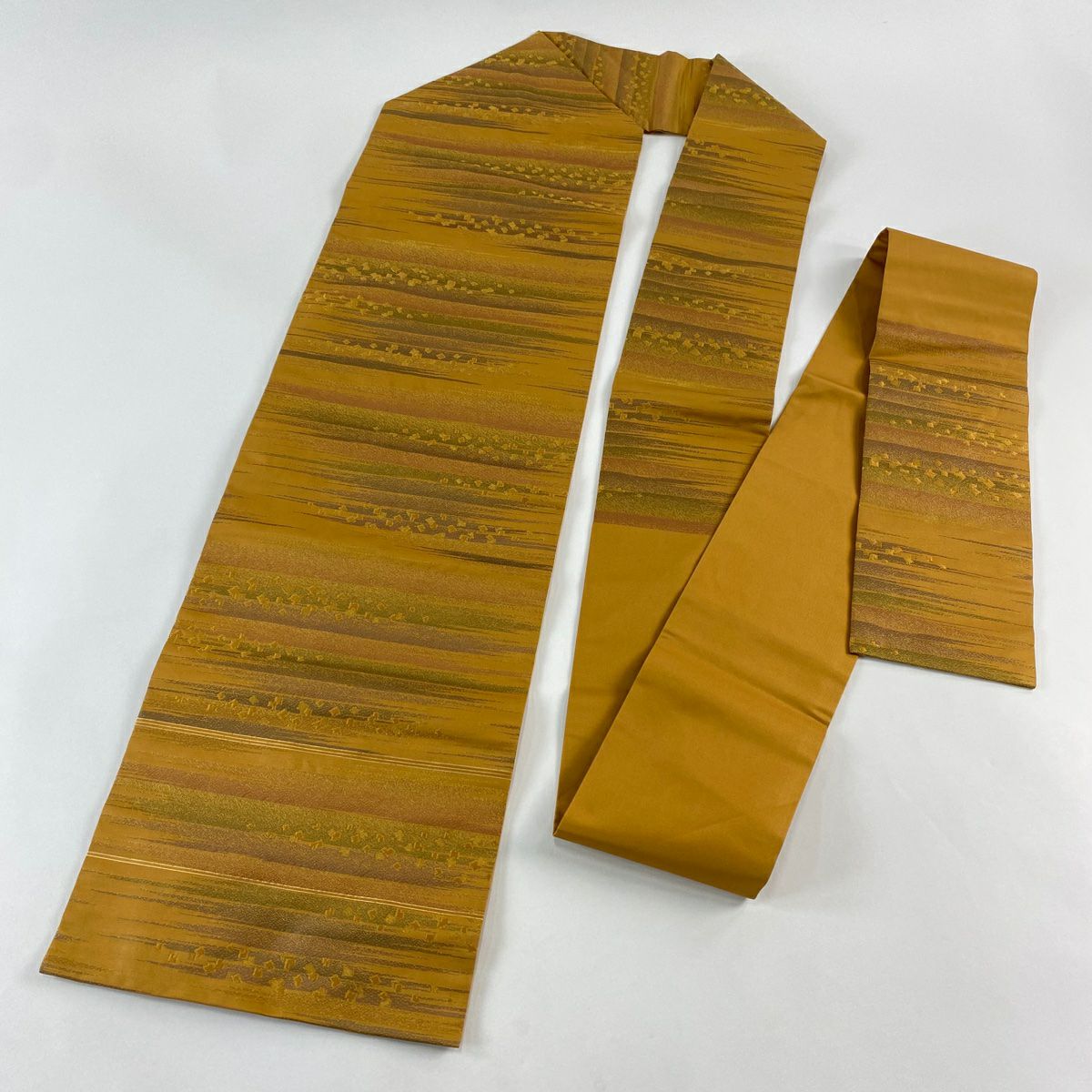 【美品】名古屋帶 秀品級 霞 金金箔散布 金絲 茶 純蠶絲