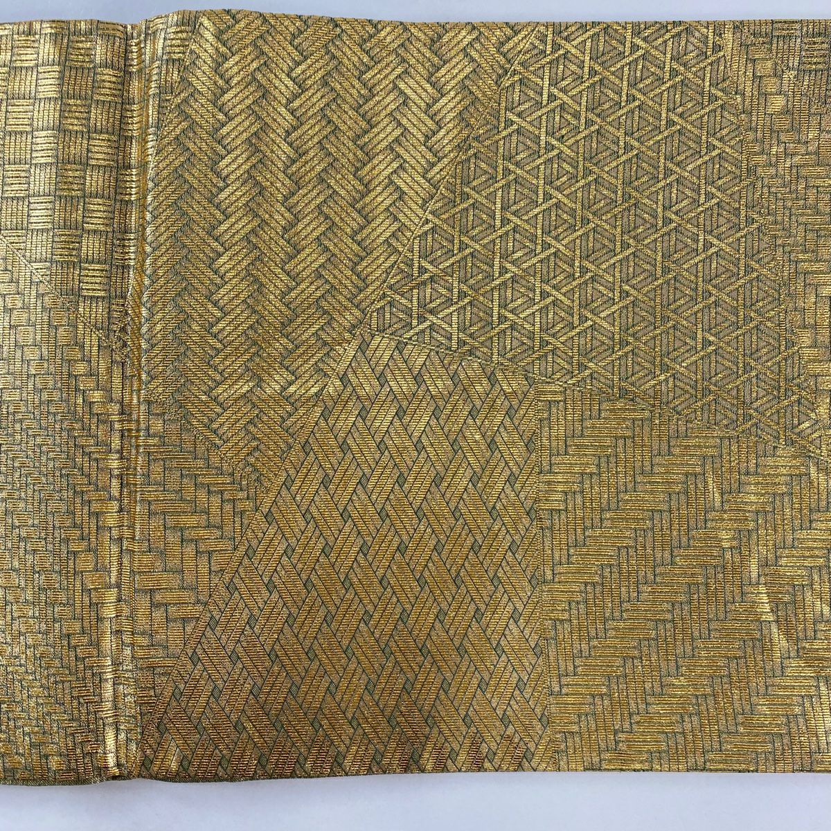 袋帶 秀品級 籠目 幾何學 金銀彩 金 純蠶絲