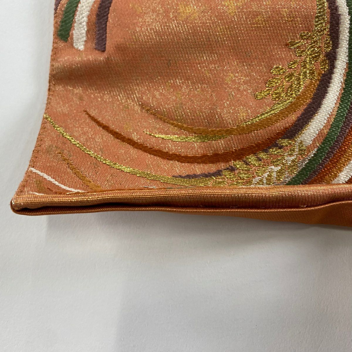 【美品】 袋帶 秀品級 稻穗 金銀糸 金金箔 橙色 六通 純蠶絲
