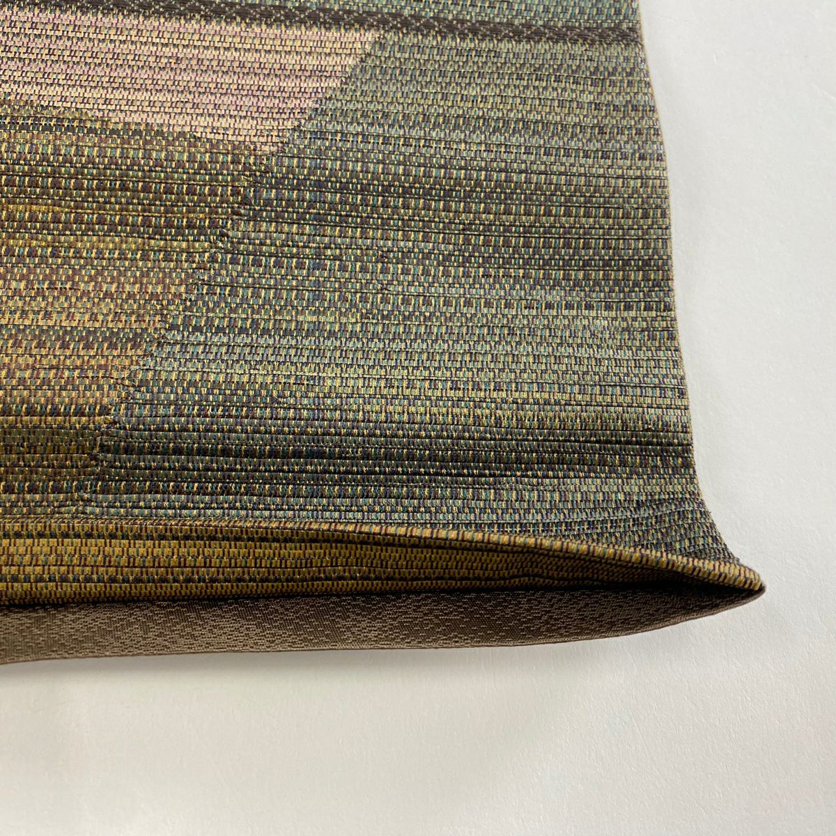 【美品】 袋帶 秀品級 關西仕立 雜色 茶綠 六通 純蠶絲