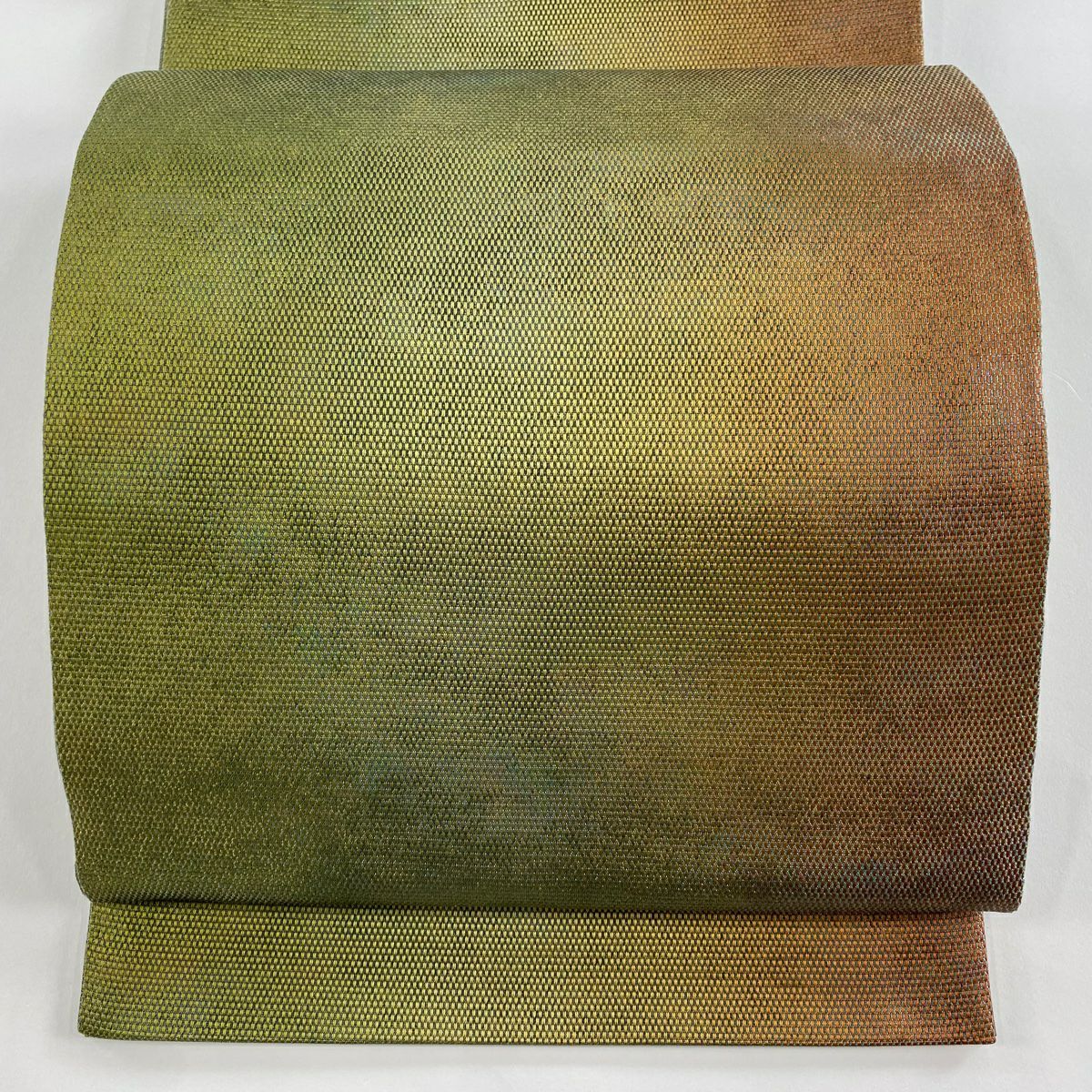 【美品】 袋帶 秀品級 漸變圖案 霞 金金箔 艾草綠 全通 純蠶絲