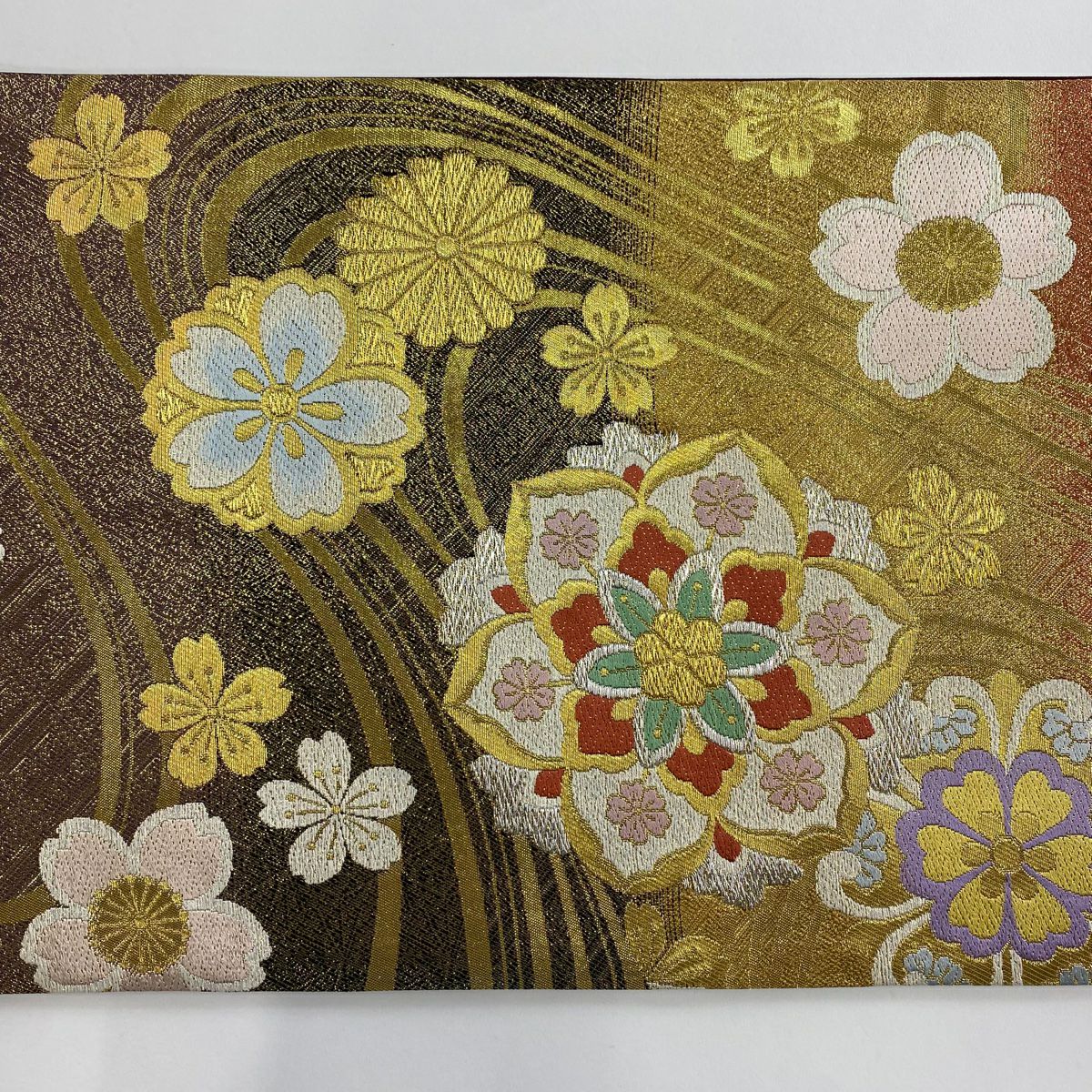 袋帶 秀品級 櫻花 流水 金銀絲 金金箔 金色 六通 純蠶絲