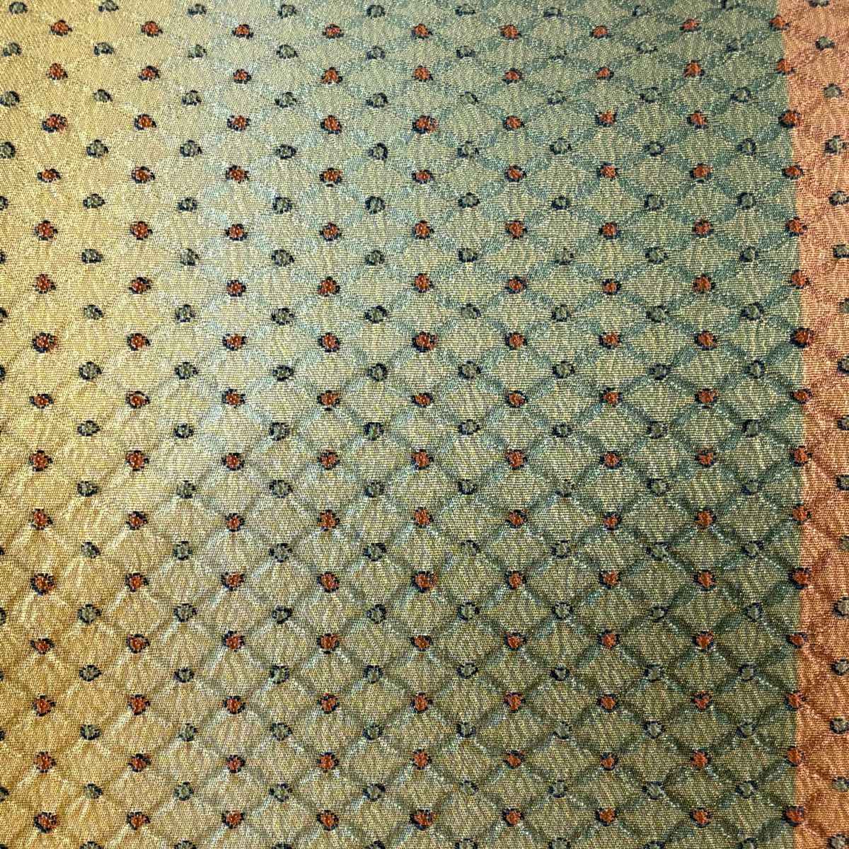 【美品】 袋帶 秀品級 幾何圖案 金金箔 灰綠 六通 純蠶絲