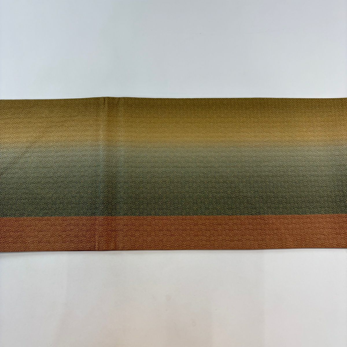 【美品】 袋帶 秀品級 幾何圖案 金金箔 灰綠 六通 純蠶絲