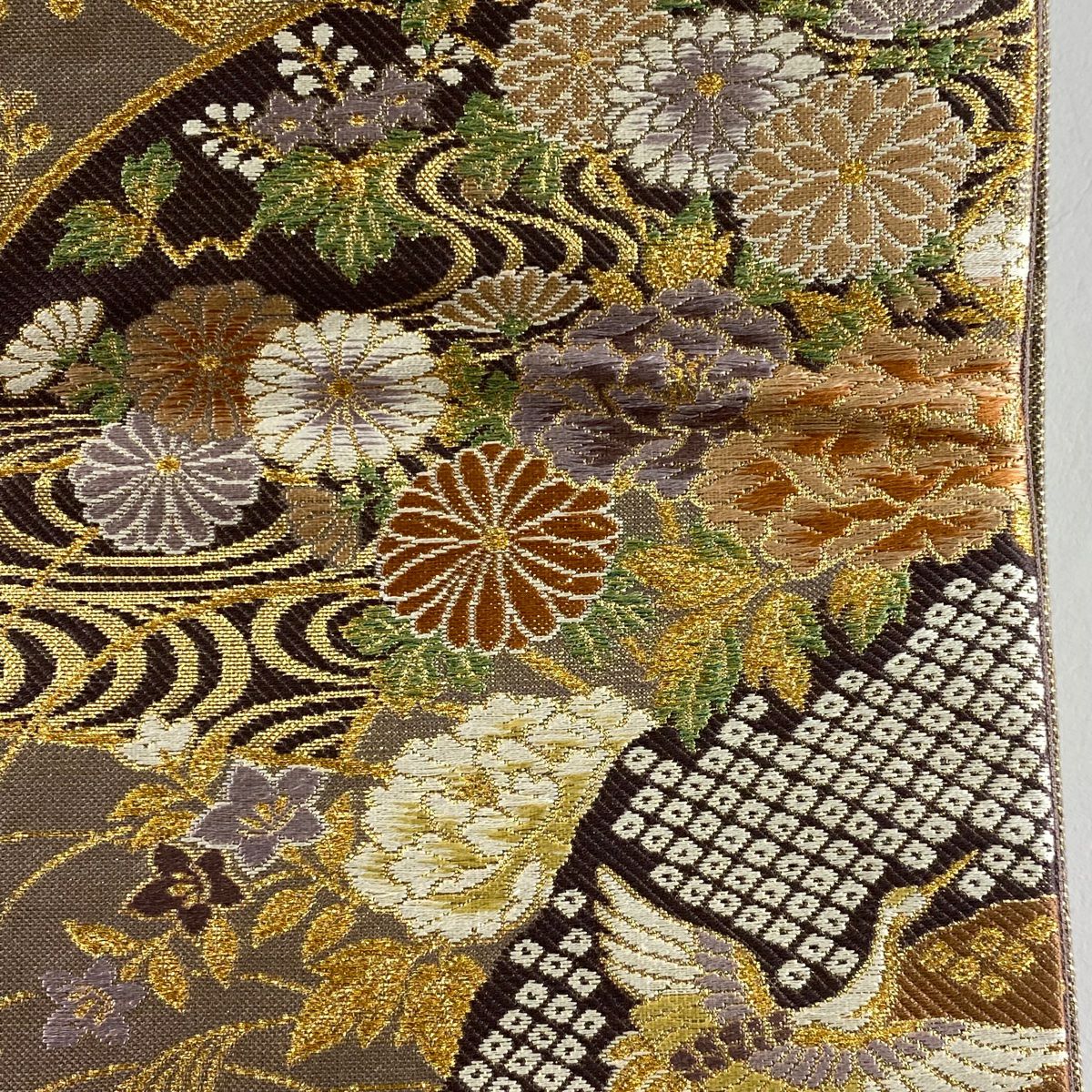 袋帶 秀品級 大和 扇子子 仙鶴 金絲 金金箔 金色 六通 純蠶絲