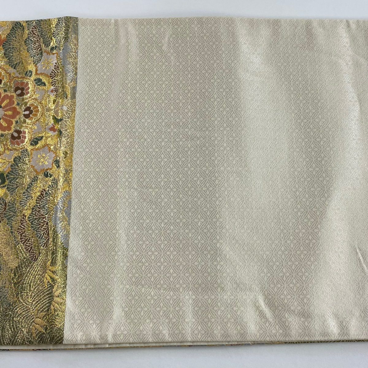【美品】 袋帶 秀品級 華紋 花鳥 金絲 金金箔 金色 六通 純蠶絲