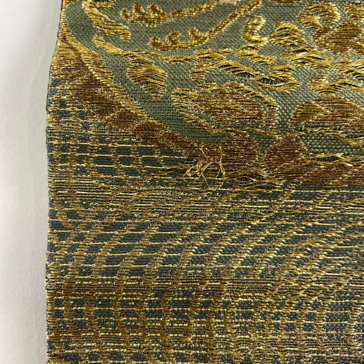 【美品】 袋帶 秀品級 花鳥 華紋 金銀彩 金金箔 青灰 深藍色 六通 純蠶絲