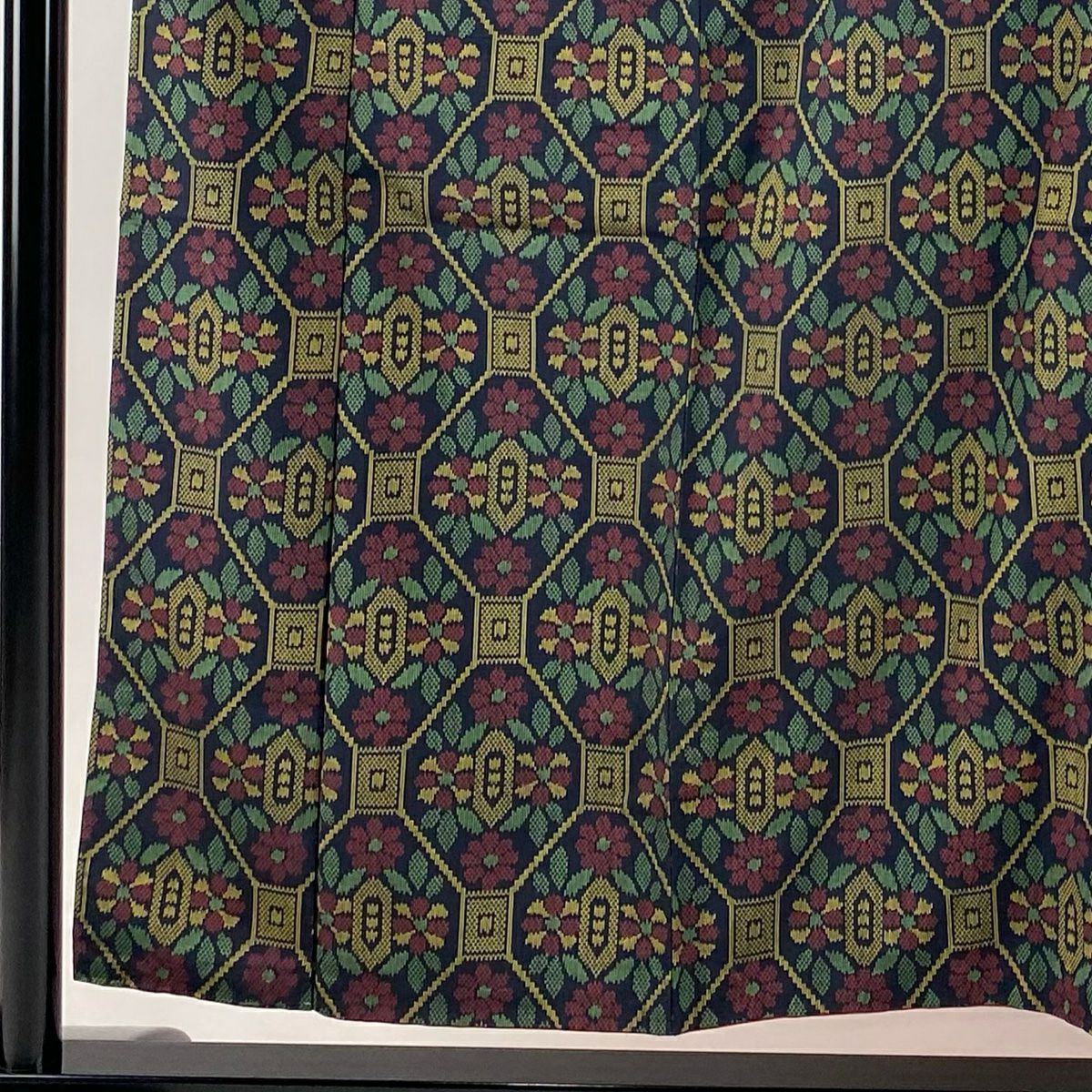 【美品】 紬織 身長155cm 袖長62.5cm S 雙層 蜀江文 草花紋紋 深藍 純蠶絲 優品級